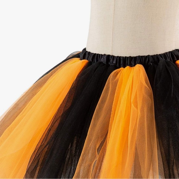 Women's Tutu Tulle Petticoat Ballet Bubble Skirts Short Fluffy, Orange/Black OS - Picture 3 of 11